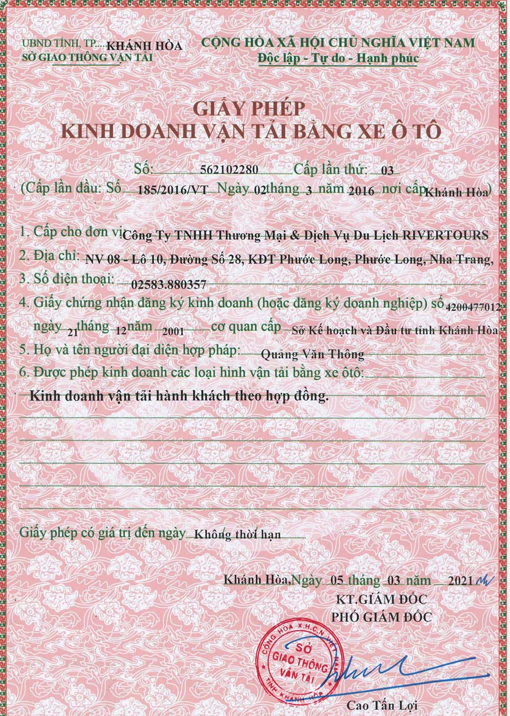 Giấy phép kinh doanh vận tải bằng ô tô